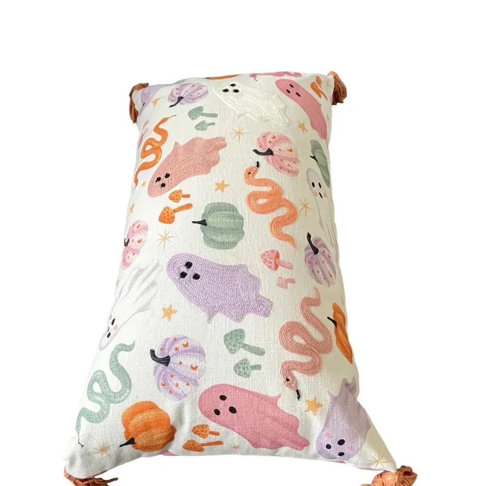 Cupcakes & Cashmere HALLOWEEN GHOST Pillow 14x24 Embroidered Pastel NEW